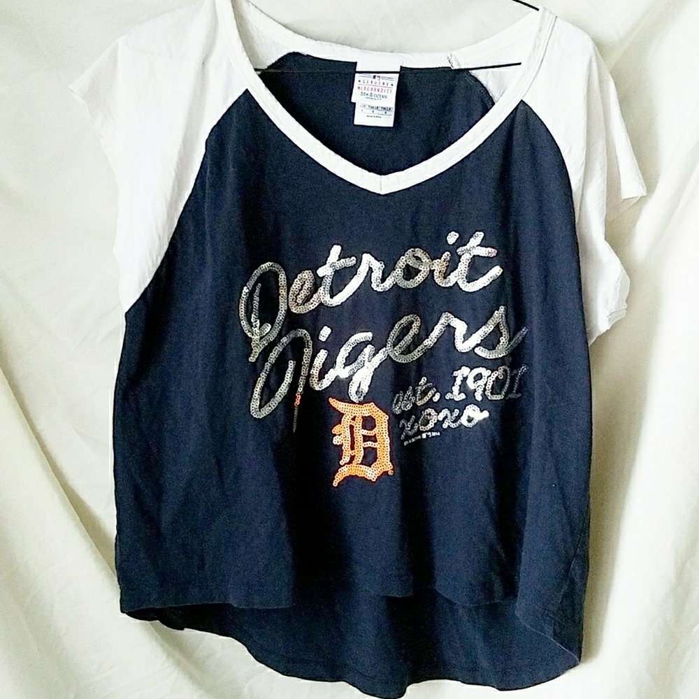 Detroit Tigers baseball fan sequined crop top